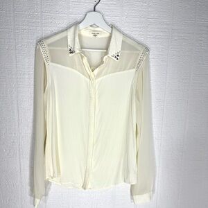 Silence+noise spike collar sheer cream blouse size M